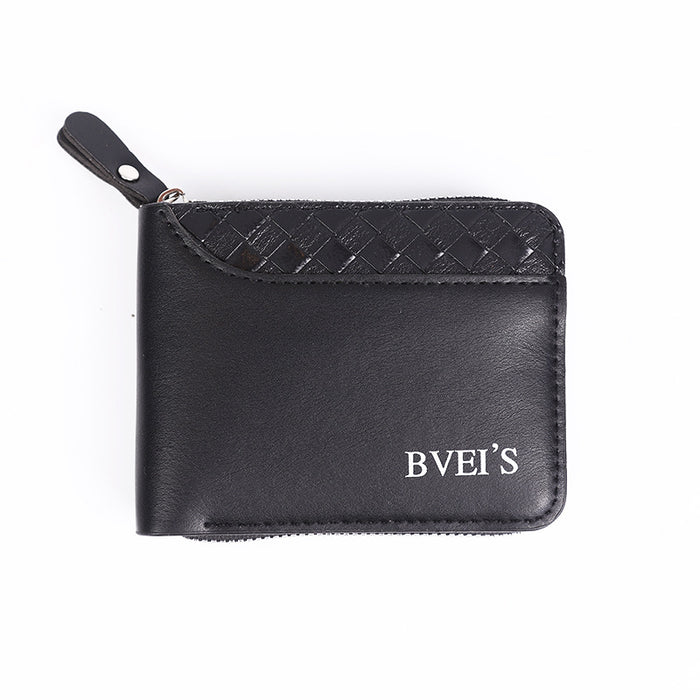 Wholesale PU Leather Men' s Zipper Wallet Plaid Pattern Black MOQ≥2
