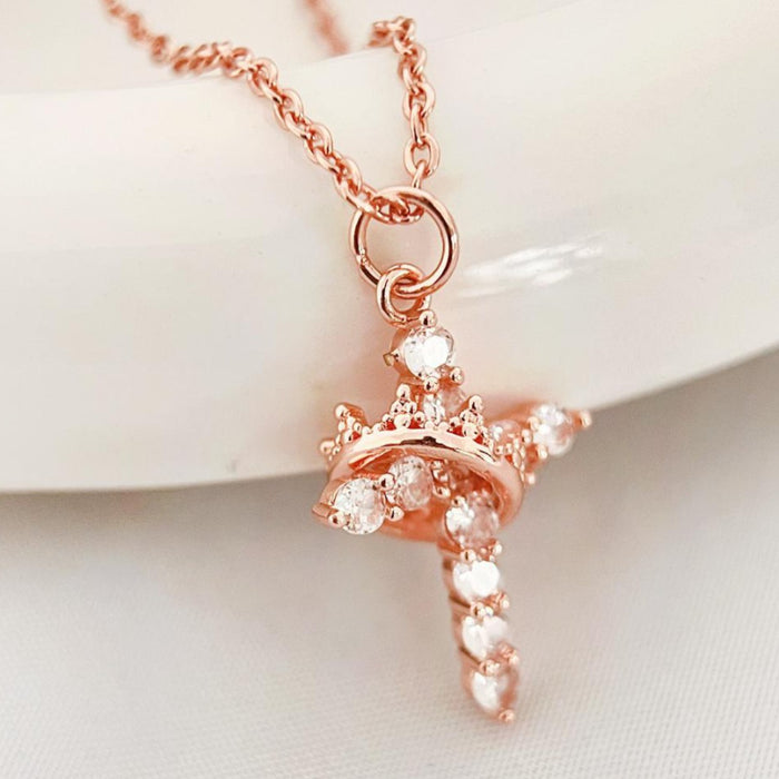 Wholesale Rotatable Crown Diamond Cross Women's Necklace