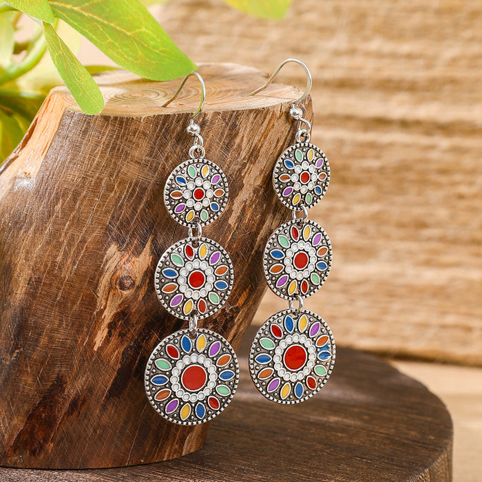 Wholesale Dripping Glaze Alloy Earrings Retro Ethnic Style Geometric Design MOQ≥2