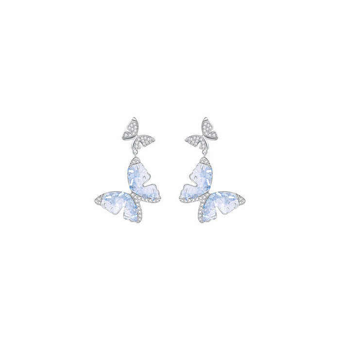 Wholesale Broken Ice Sparkling Diamond Butterfly Earrings Ice Crystal Earrings Light Luxury High End Charm Earrings