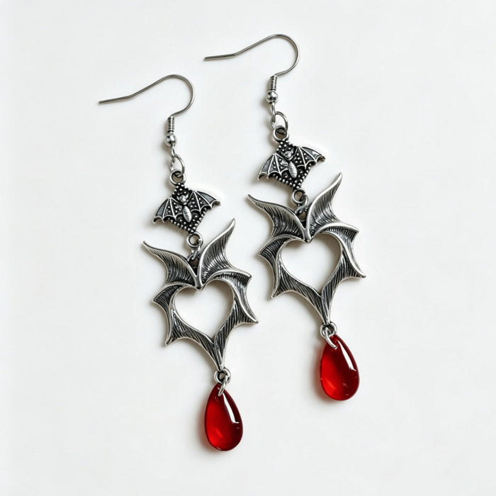 Wholesale Gothic Punk  Bat Wing Drop Earrings Vintage Red Zinc Alloy Unisex Jewelry Accessory Gift And Resale