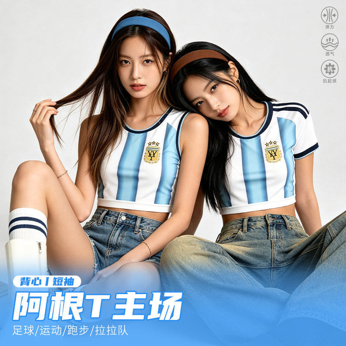 Wholesale World Cup National Team Football Girls Crop Top Short-Sleeve Sports Vest