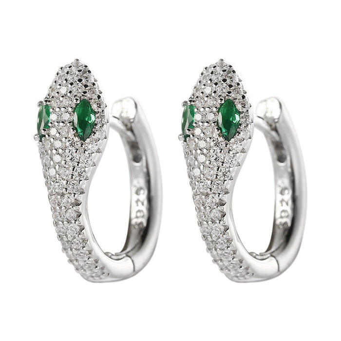 Wholesale  Green-eyed snake ear buckle s925 sterling silver design earrings women's  earrings