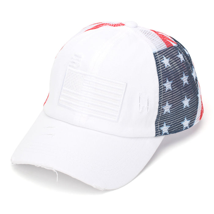 Wholesale Stylish Distressed American Flag Embroidered Children' s Baseball Cap Navy Blue Sun Protection