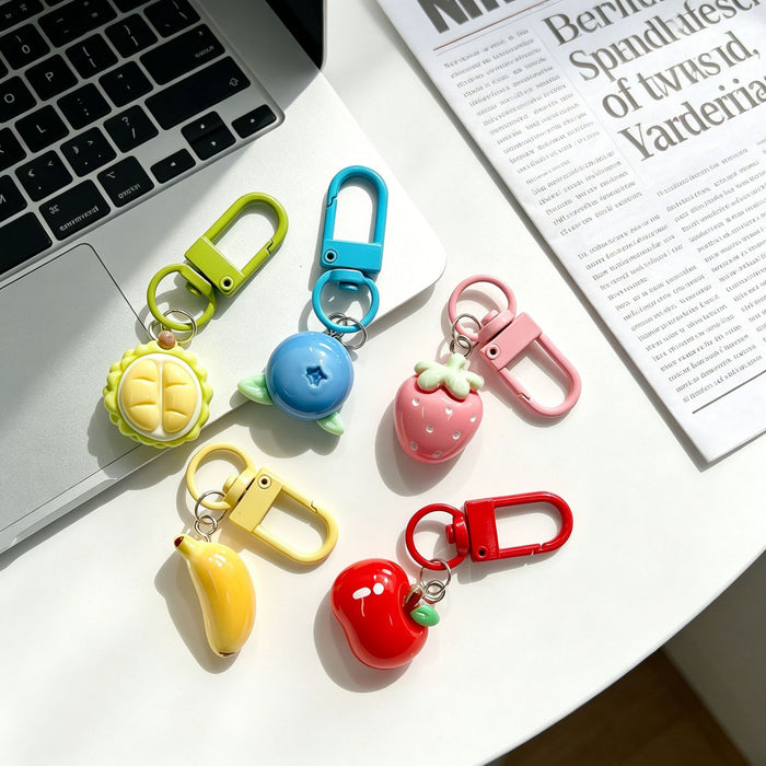 Wholesale Resin Fruit Keychain Cute Durian Blueberry Strawberry Pendant MOQ≥5