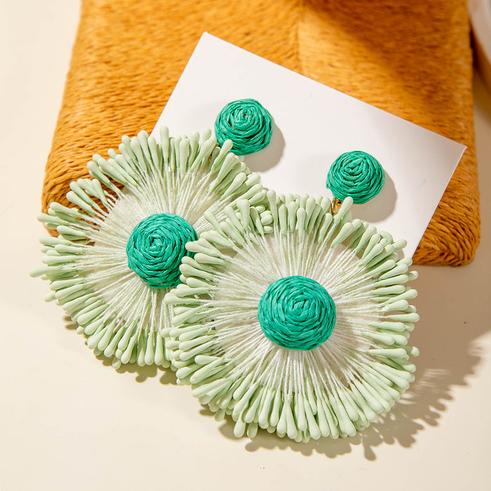 Wholesale hand woven raffia grass holiday style earrings summer color matching beach style earrings
