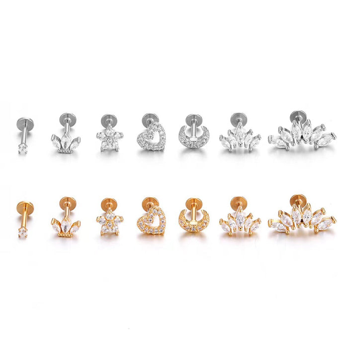 Wholesale Stainless Steel Zircon Love Moon Star Ear Nail
