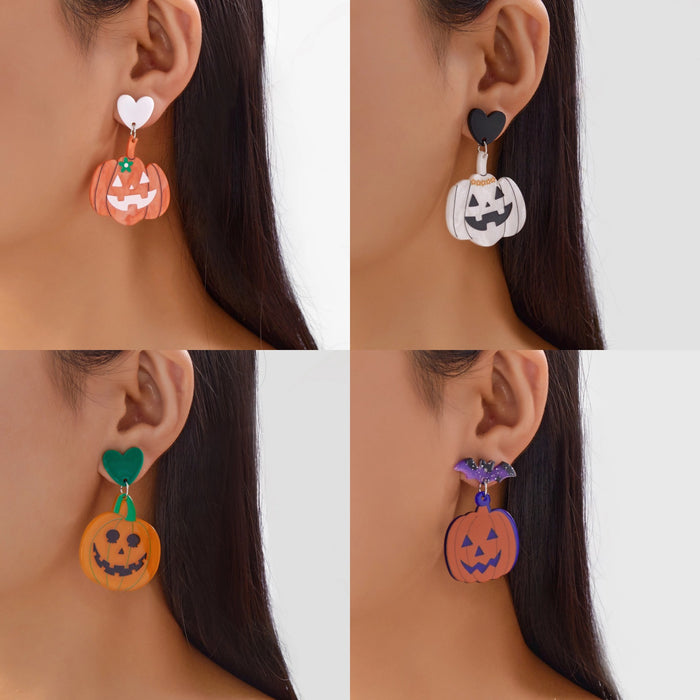 Wholesale  Creative Bat Pumpkin  Ghost Asymmetrical Acrylic Earrings