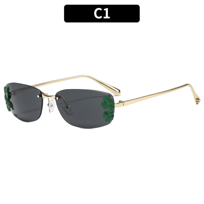 Wholesale Rimless Square Metal Leaf Decoration Sunglasses Fashion Accessory Gift for Women