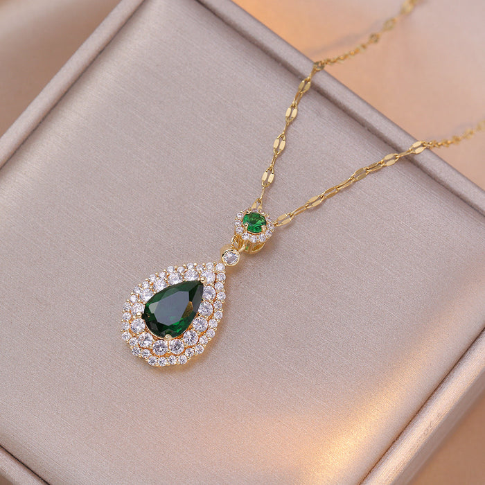 Wholesale Fashionable and minimalist necklace, water droplet shaped zircon titanium steel necklace