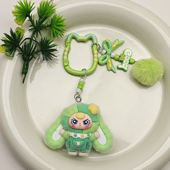 Wholesale Cat bell flocked cartoon keychain