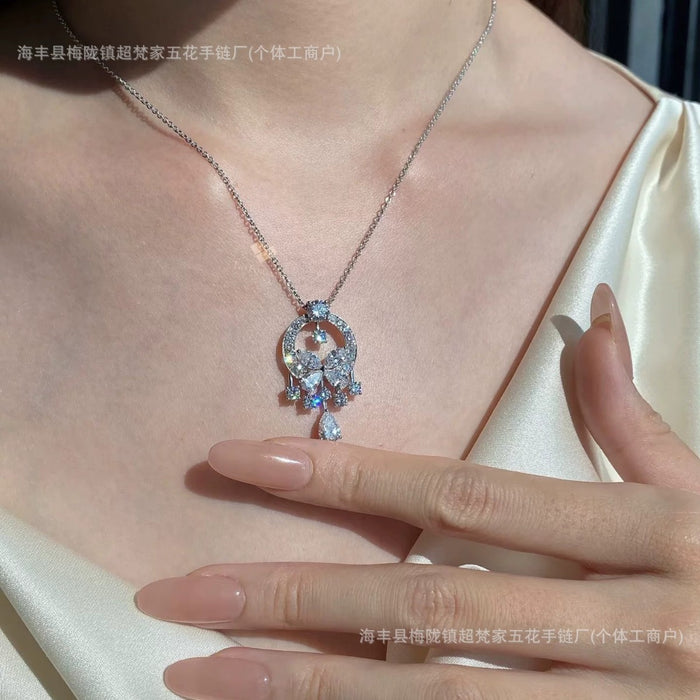 Wholesale Copper Alloy Electroplated Dream Catcher Butterfly Pendant Necklace