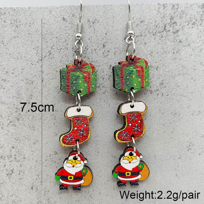 Wholesale New Christmas Earrings Snowman Santa Claus Gift Gingerbread Man Candy Wooden Earrings JDC-ES-YaChen009