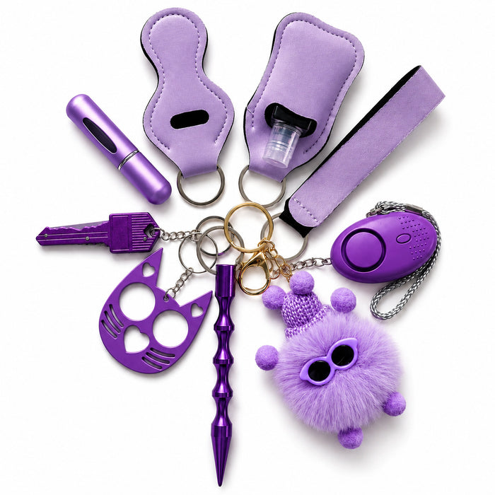 Wholesale Ladies Safety Keychain Set With Neoprene Storage Pouch 10 Piece Red Trendy Car Key Accessory
