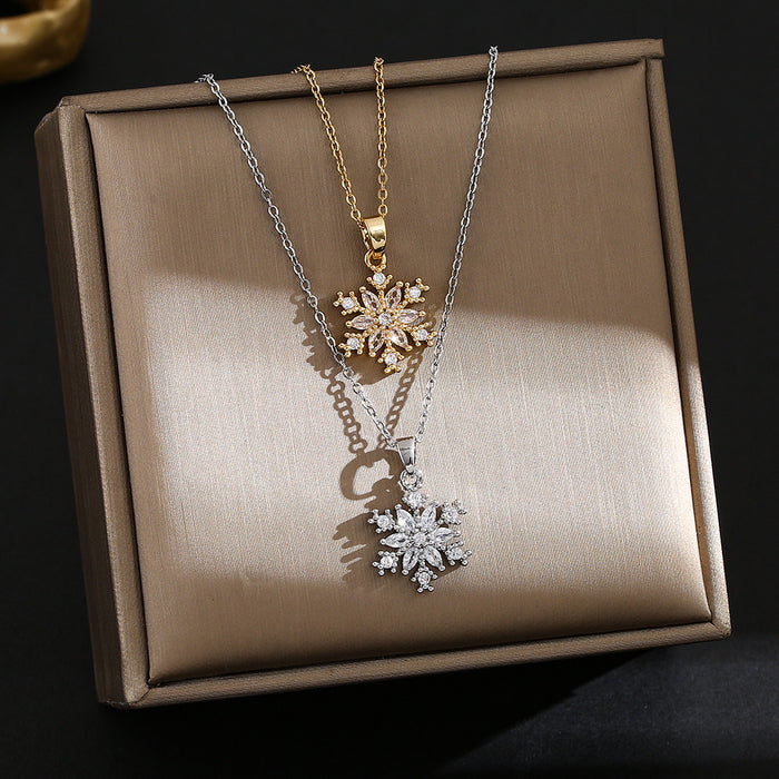 Wholesale Fully encrusted snowflake titanium steel necklace