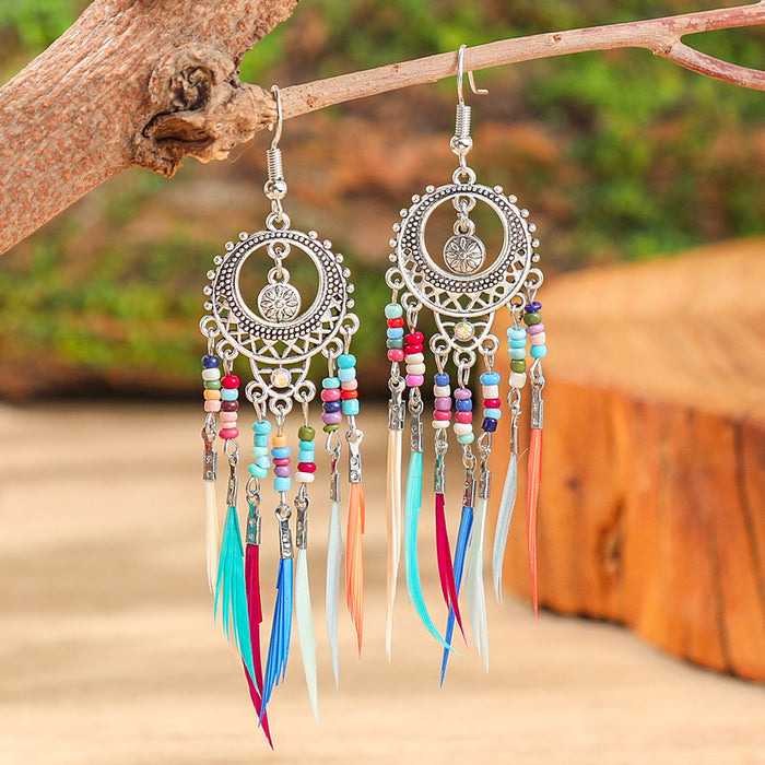 Wholesale 2pcs Bohemian Vintage Flower Tassel Elegant Earrings