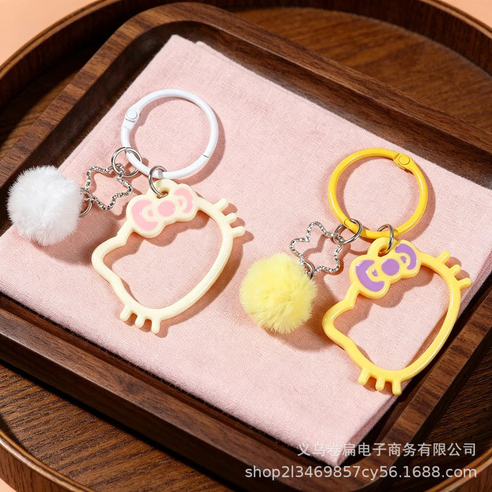 Wholesale Cute Cat Head Hollow Star Keychain Pendant Sky Blue Plastic Resin Car Key Accessory Gift For Friend