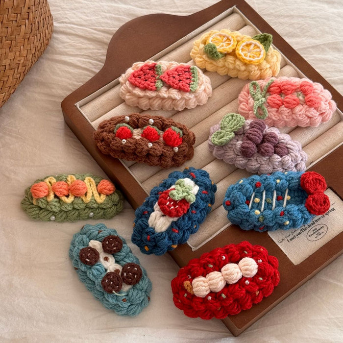 Wholesale Handmade Crochet Yarn Hair Clips Cartoon Fruit