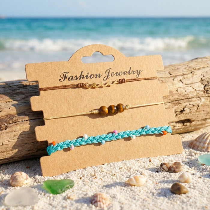 Wholesale Trendy Summer Resort Layered Bracelet In Blue Handmade Tiger Eye Stone With Metal Wave Unisex Gift