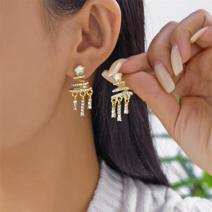 Wholesale Christmas Tree Rhinestone Earrings Gold Alloy Boutique Resale Fashion Accessory