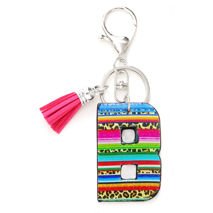 Wholesale Tassel Rainbow Letters Leopard Leather Keychain JDC-KC-YiTian016