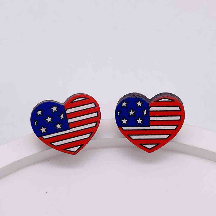 Wholesale Independence Day Wooden Earrings US Flag Heart-shaped Five-pointed Star Sunflower Earrings