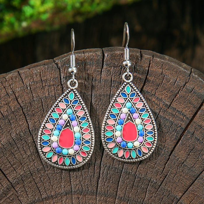 Wholesale Dripping Glaze Alloy Earrings Retro Ethnic Style Geometric Design MOQ≥2