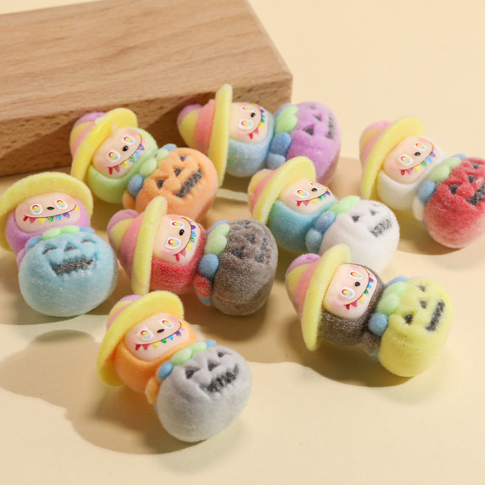 Wholesale 50pcs  flocked pumpkin rag cloth three-dimensional hanging hole loose beads mobile phone chain bracelet keychain  decoration