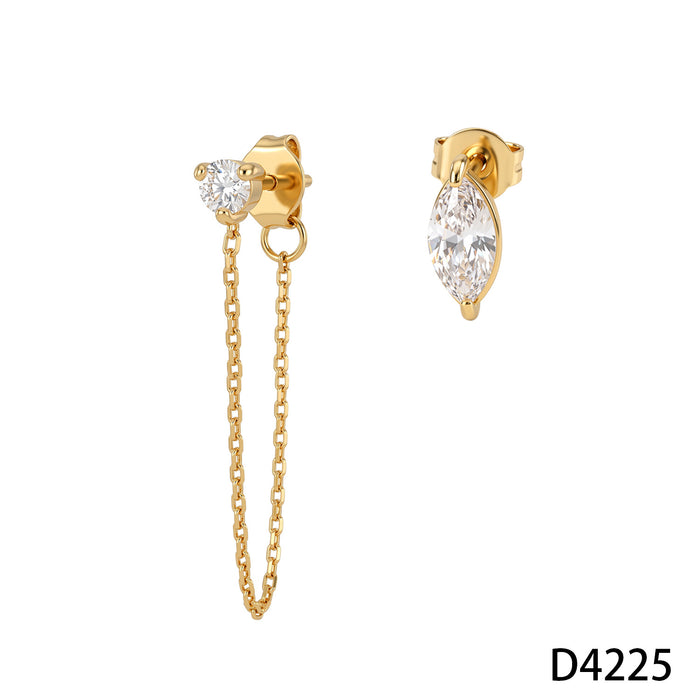Wholesale Stainless Steel Gold PVD Geometric Chain Tassel Earrings Rhinestone Marquise Design Fashion Accessory For Boutique Resale