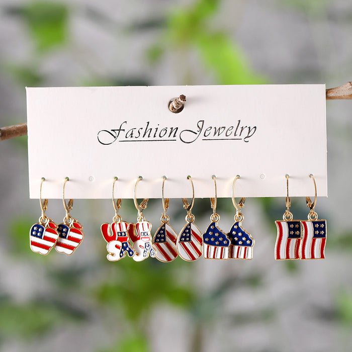 Wholesale Patriotic Drop Pendant Earrings Red White Blue USA Flag Design