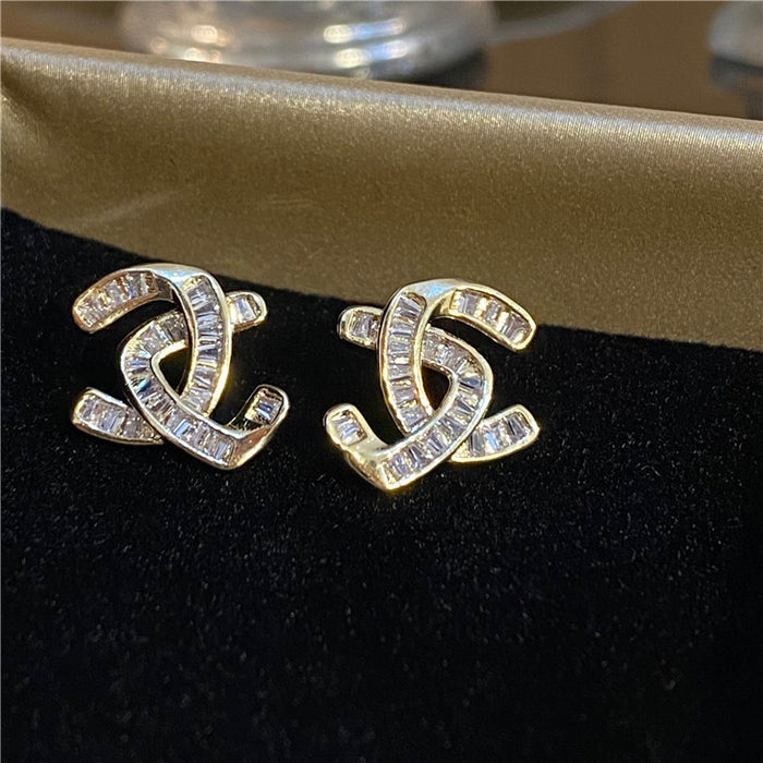 Wholesale Copper Micro Letter Zircon Earrings JDC-ES-Longt002