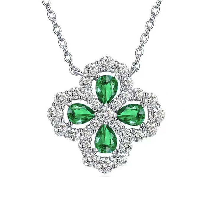 Wholesale Pure silver clover full diamond light luxury lucky women's necklace fashionable and versatile