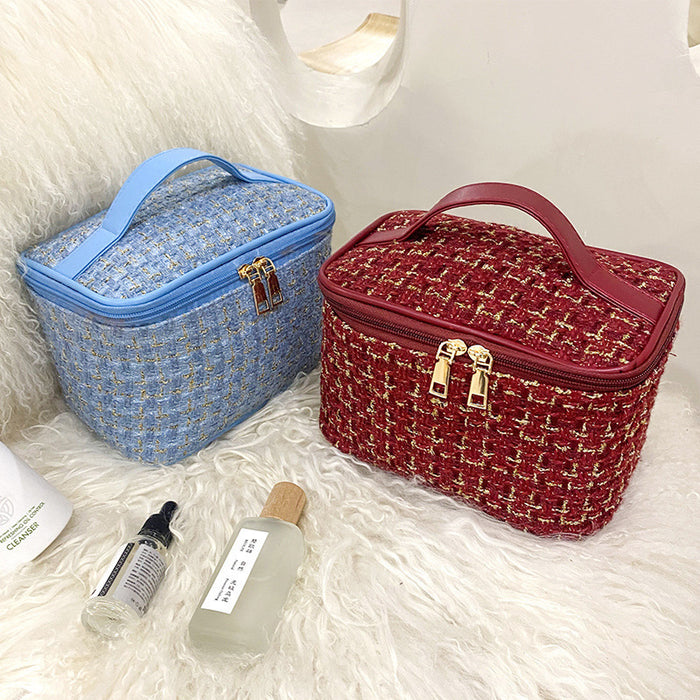 Wholesale Checkered Handheld Makeup Bag, Large Capacity Portable Toilet Bag, Travel Storage Bag