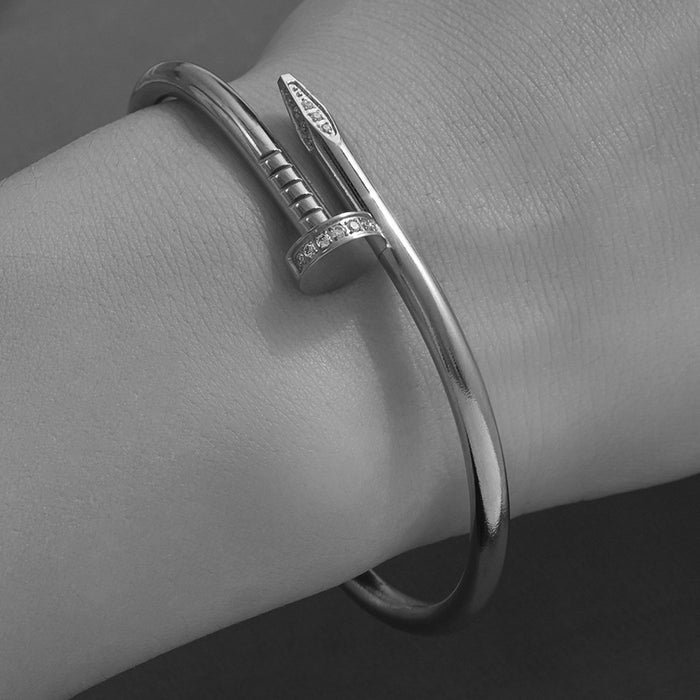 Wholesale Titanium Steel Rhinestone Clover Bangle Bracelet Set Gold And Silver Fashion Jewelry