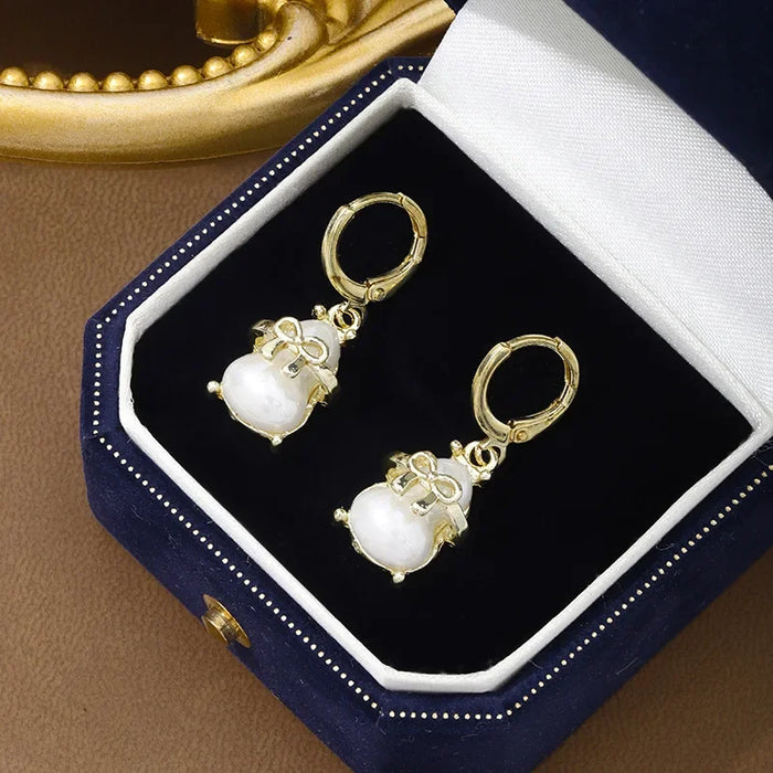 Wholesale Baroque Pearl  Rabbit Peanut Gourd Bow Fortune Bag Pendant Earrings