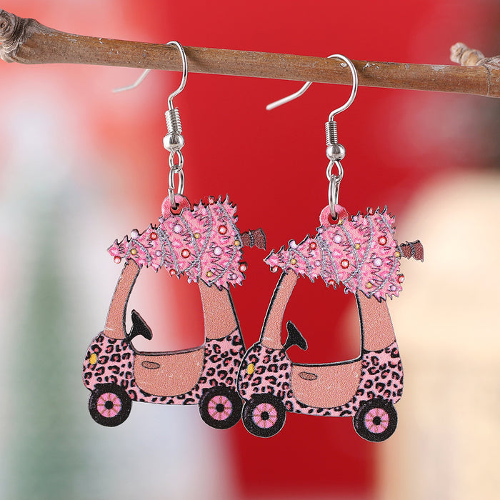 Wholesale Christmas Hollow Pink Christmas Tree Pendant Earrings