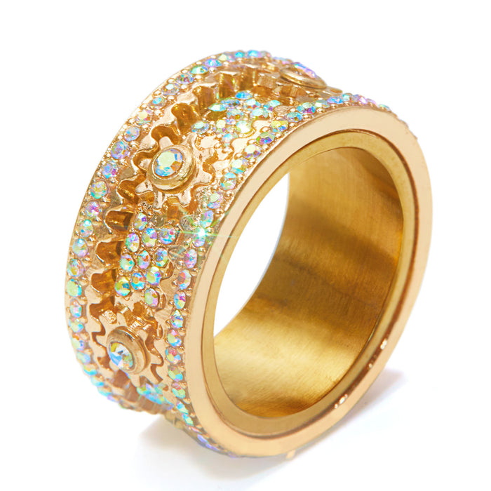 Wholesale gear rotating diamond ring fashion  rotating color diamond ring