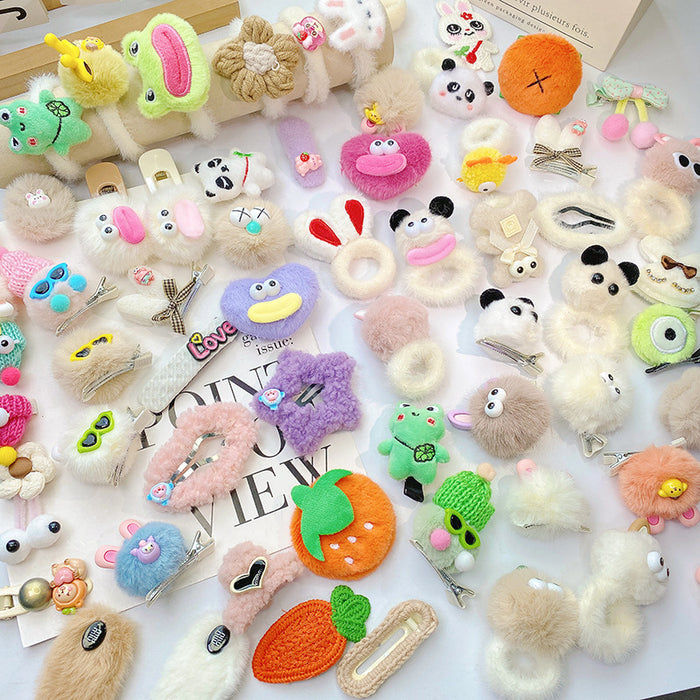 Wholesale Autumn and Winter Cartoon Flannel Hairpin Hairrope Mixed Hair  Girls' Hairband Side Clip Ponytail Ball Head