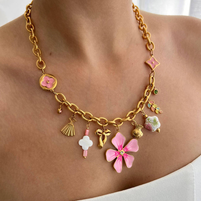 Wholesale Stainless steel fashion shell bow DIY pendant necklace electroplating