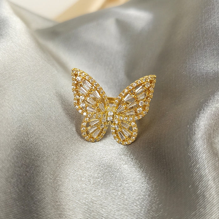 Wholesale Copper Hollow Zircon Butterfly Adjustable Ring JDC-RS-Longt002