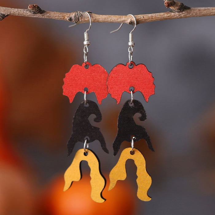 Wholesale  Witch Pumpkin Bat Ghost Pendant Earrings Wooden Double Sided  Earrings Gift