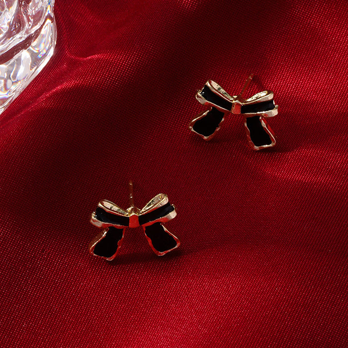 Wholesale S925 silver needle earrings, Korean style black bow new style