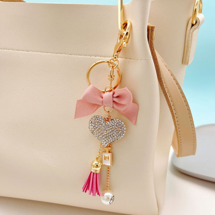 Wholesale Bow Perfume Bottle Tassel Rhinestone Heart Zinc Alloy Keychain JDC-KC-ZhanLun009