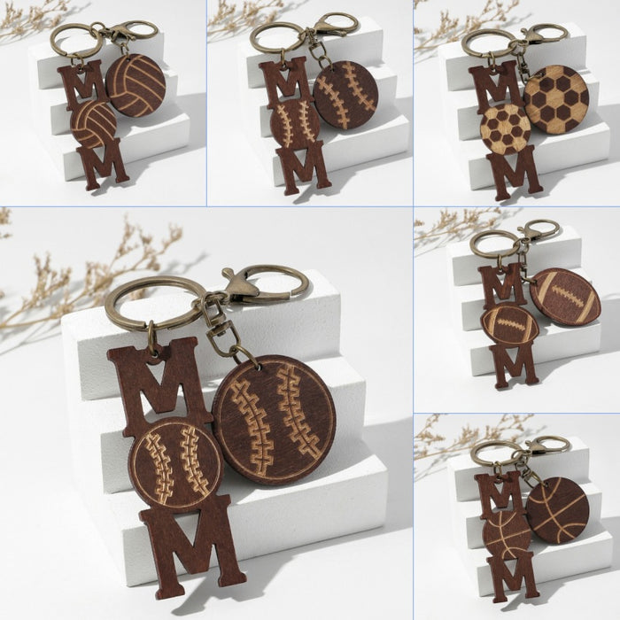 Wholesale Mother's Day Sports Ball Wooden Keychains JDC-KC-RongRui001