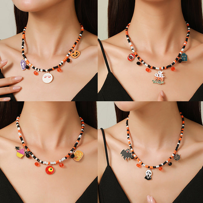 Wholesale Halloween Bead Necklace Fashion Versatile Ghost Pumpkin Bead Necklace