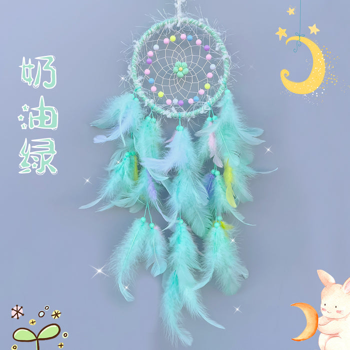 Wholesale Handwoven Dreamcatcher Hanging Decoration Cream Pink Floral Kids Room Home Decor MOQ≥2
