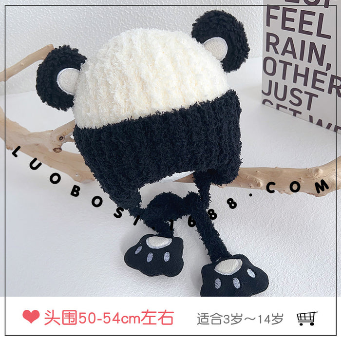 Wholesale Panda plush hat cute animal ears warm pullover hat baby wool hat children ear protection plus velvet hat