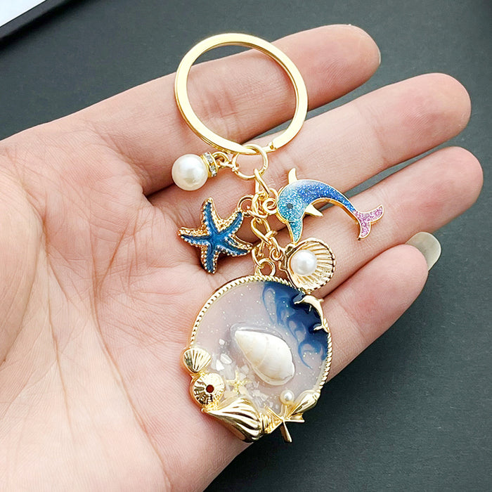 Wholesale Starfish Pearl Dolphin Zinc Alloy Keychain JDC-KC-LuNeng015