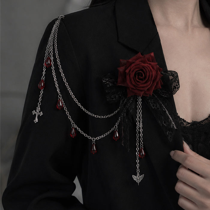 Wholesale Gothic Lace Brooch Pin With Tassel Cross Pendant Dark  Style Fashion Accessory