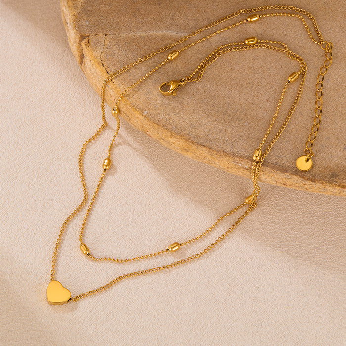 Wholesale Stainless steel temperament, layered, heart-shaped, high-end feeling, double-layer titanium steel lock chain